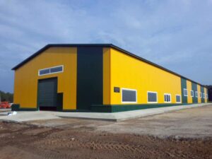 Large Yellow Metal Farm Storage Building