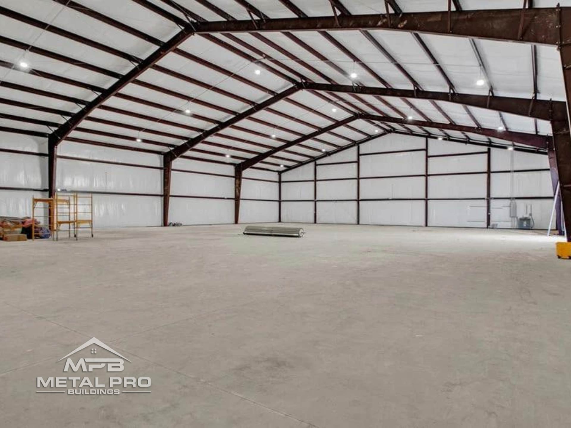 interior of a rigid farm storage building with insulation