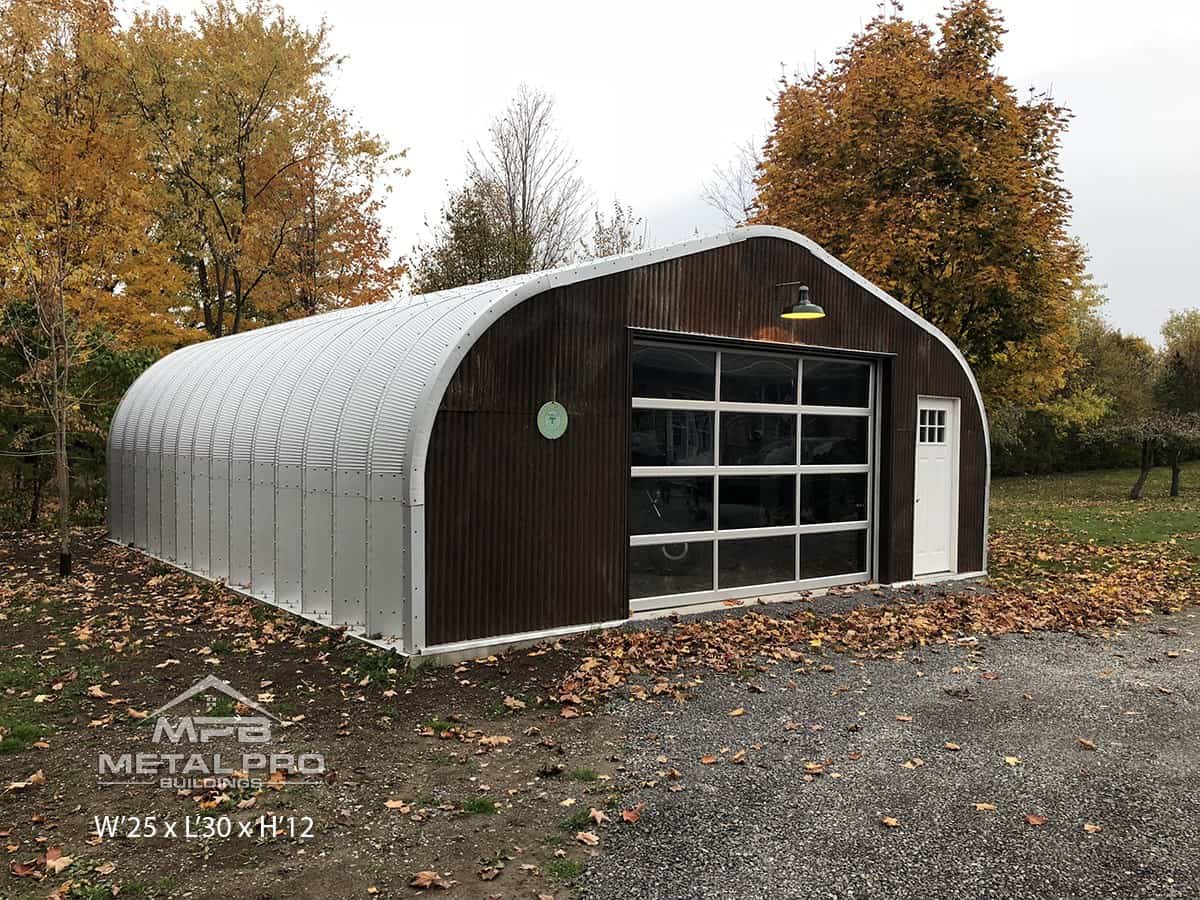 exterior of an econospan model quonset prefab garage/workshop building