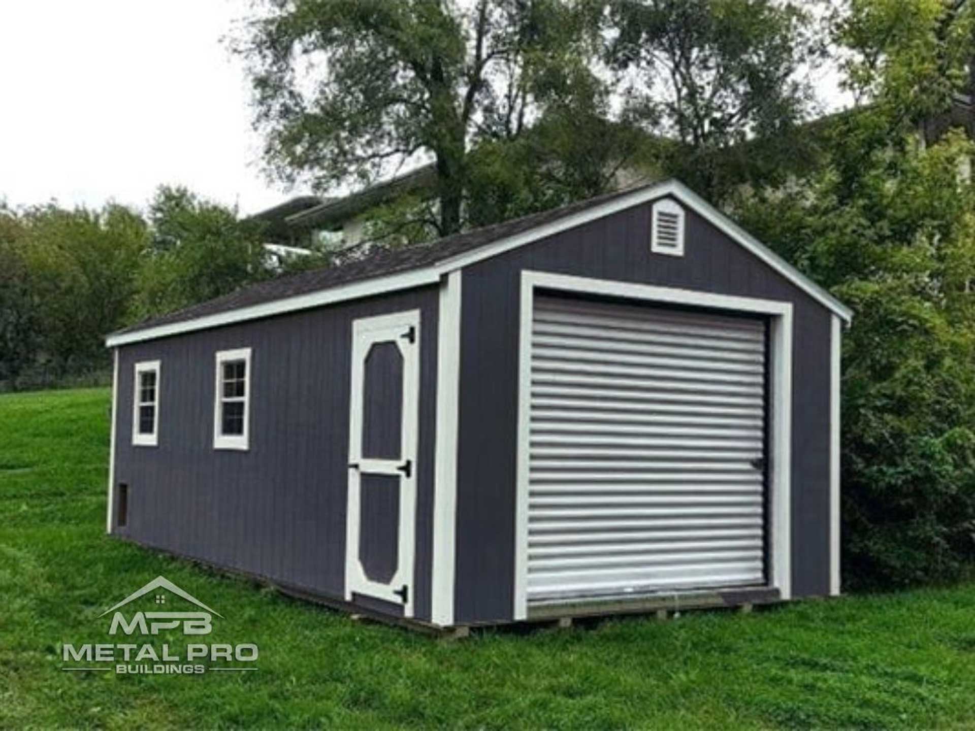 exterior of a rigid prefab shed building