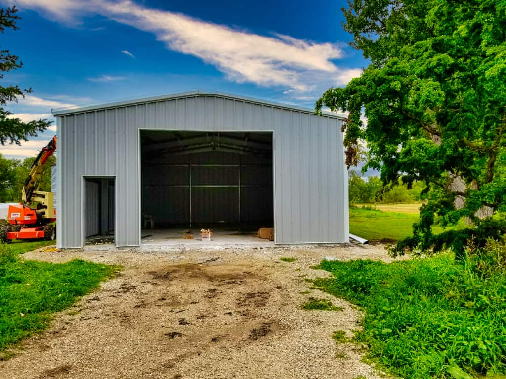 view from the center of a prefab steel pole barn
