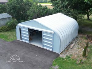 exterior of a quonset econospan model garage/workshop building