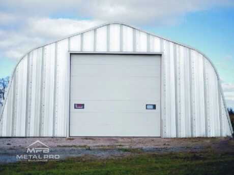 quonset hut garage building alpine model, with steel endwall, garage door