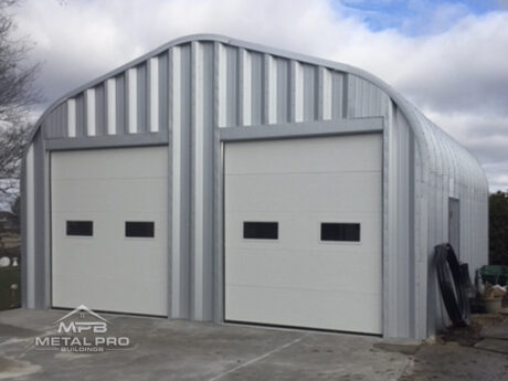 quonset hut building econospan model, steel endwall with two garage doors