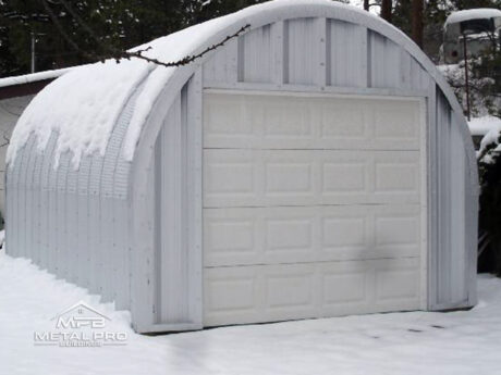 quonset hut building mini model, steel endwall with garage door