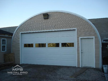 quonset hut building s model, beige endwall with garage and entry door