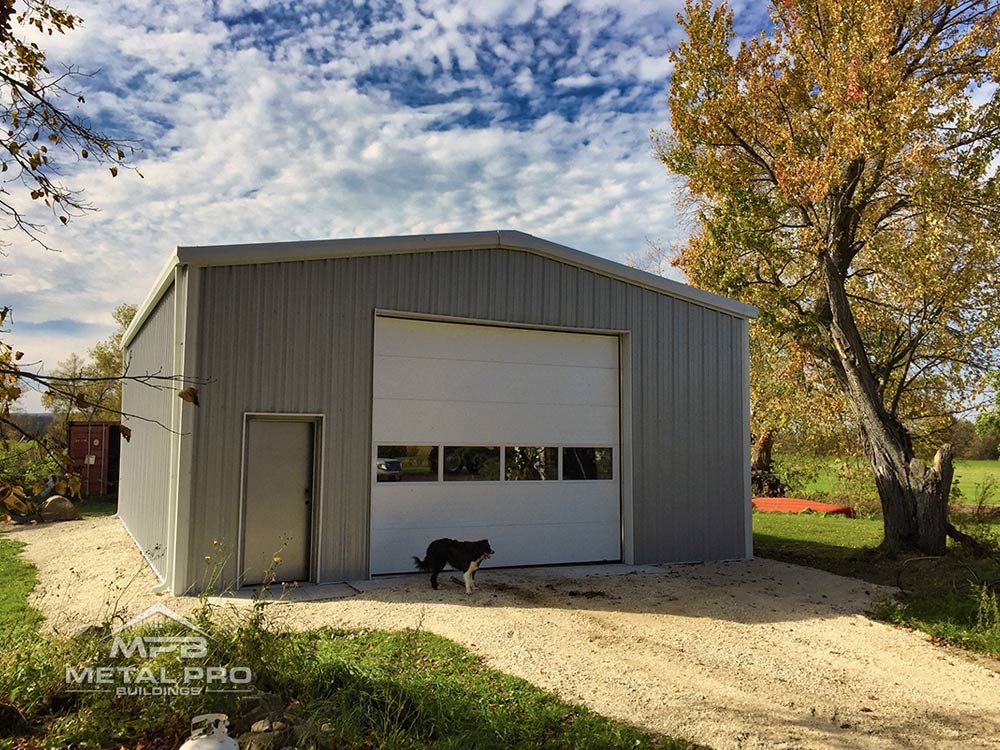 cold formed steel storage building with garage and entry door