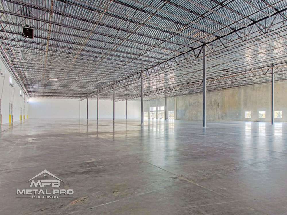 Interior of commercial steel building.