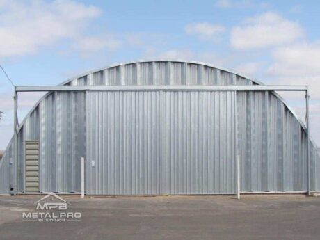 exterior of a quonset hut steel shed building