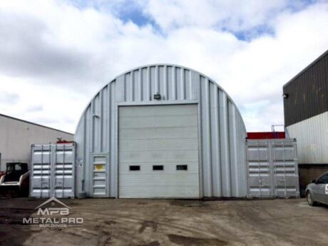 quonset hut shipping container cover with white garage door