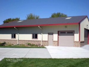 straight wall steel workshop building with painted room and garage and entry door