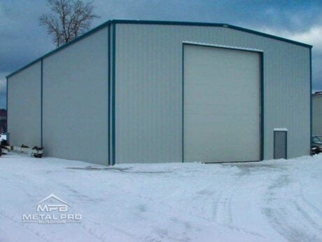 straight wall steel workshop building with garage door