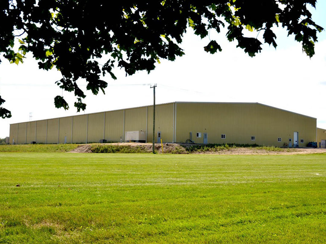 Exterior of commercial steel building.