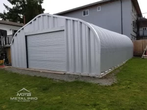 quonset hut building econospan model, steel endwall with garage door