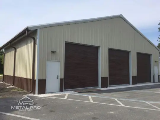 cfs building with brown painted downspouts and gutters