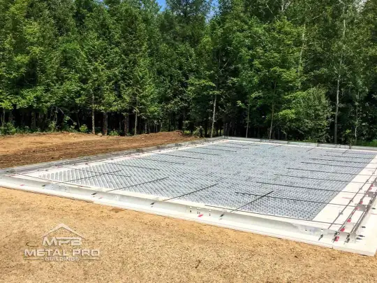 prefab building foundation being prepared