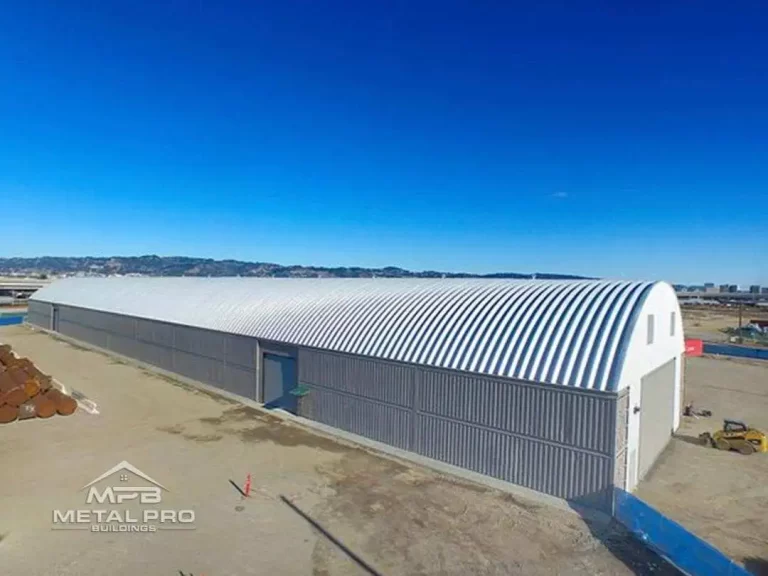 side view of quonset hut steel warehouse building