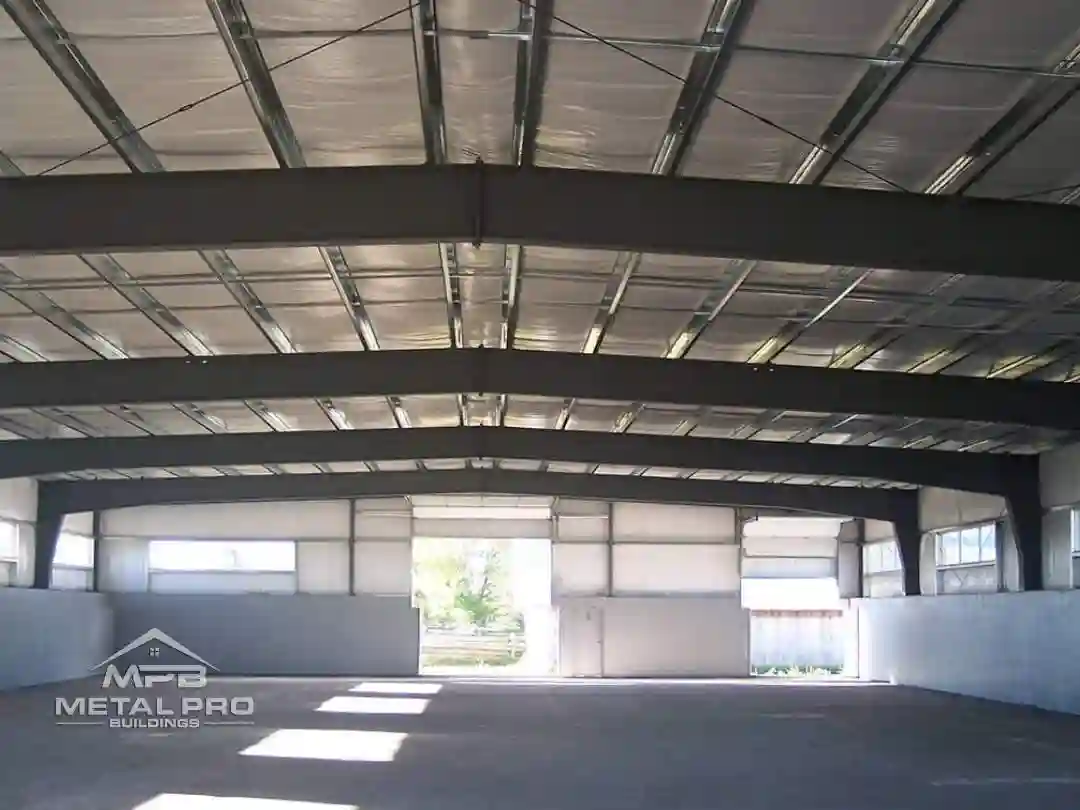 interior of agricultural steel building used for storage