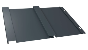 Dark gray batten panel metal roofing sheet with raised vertical seams