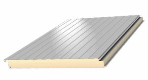 Silver insulated metal panel with foam core and flat ribbed surface