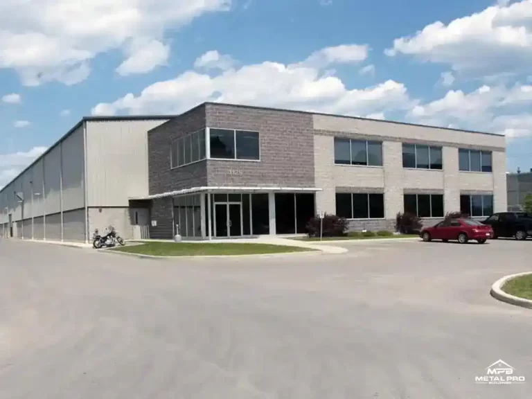 steel office building with cream coloured wall liners